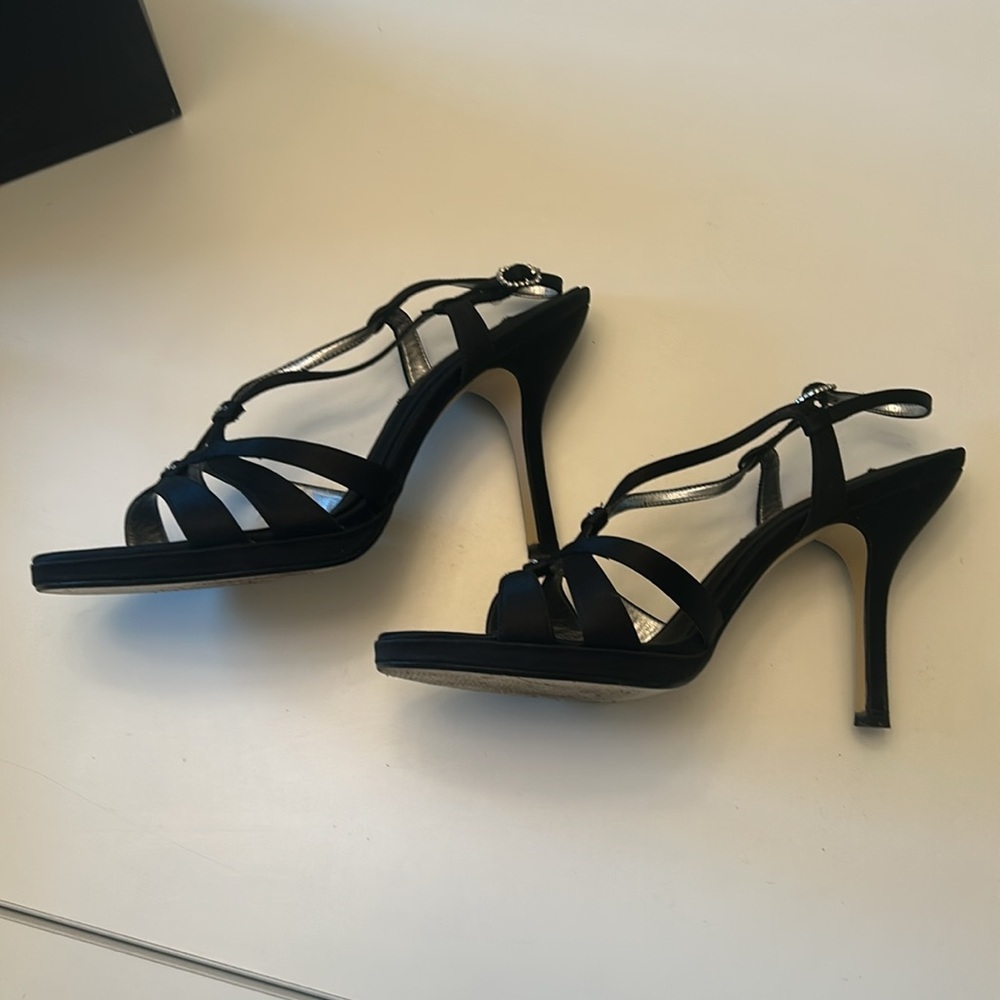 Nina Ginnie Black Strappy Heels with Rhinestone Detail Size 9